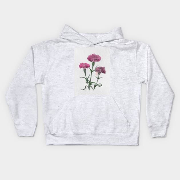 watercolor and sumiE ink pink carnations Kids Hoodie by cuisinecat